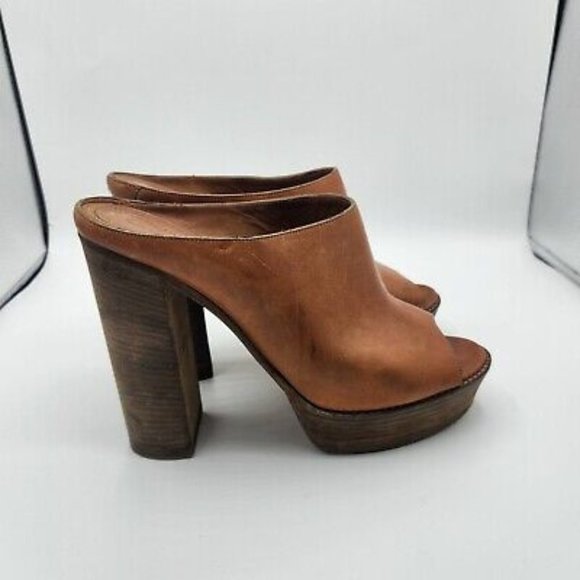 Chloe Shoes - Chloe Brown Platform Open Toe Sandal Leather Wooden Heel Shoes Size 40 US 7